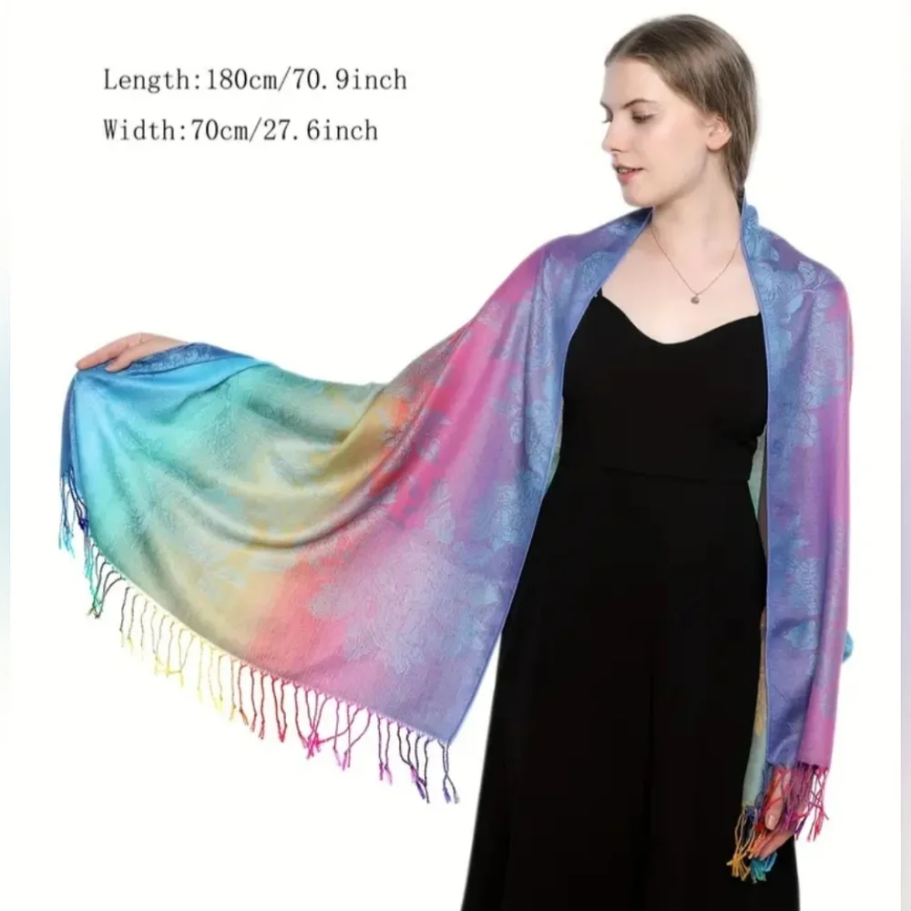 New Colorful Western Blue and Purple Peacock Feather Scarf‎ Dopamine-(#1,417)